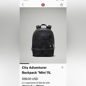 **Lululemon** EUC City Adventurer Backpack *Mini 11L